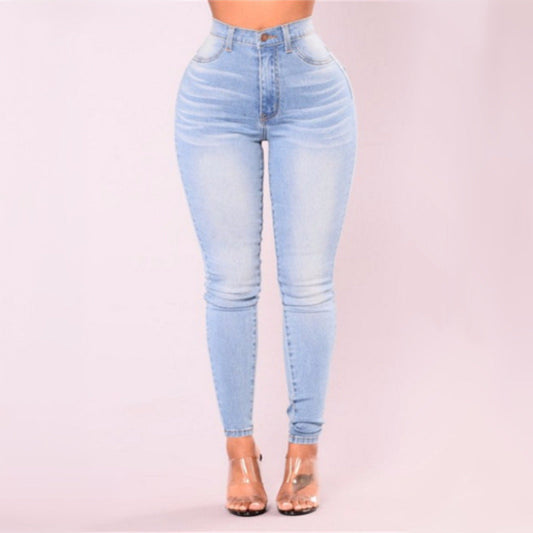 Cross-Border Supply New AliExpress Amazon Wish Explosion Light Color Stretch Jeans Women