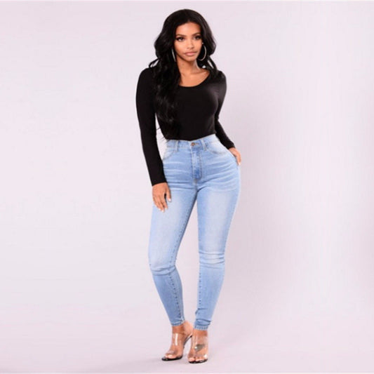 Cross-Border Supply New AliExpress Amazon Wish Explosion Light Color Stretch Jeans Women