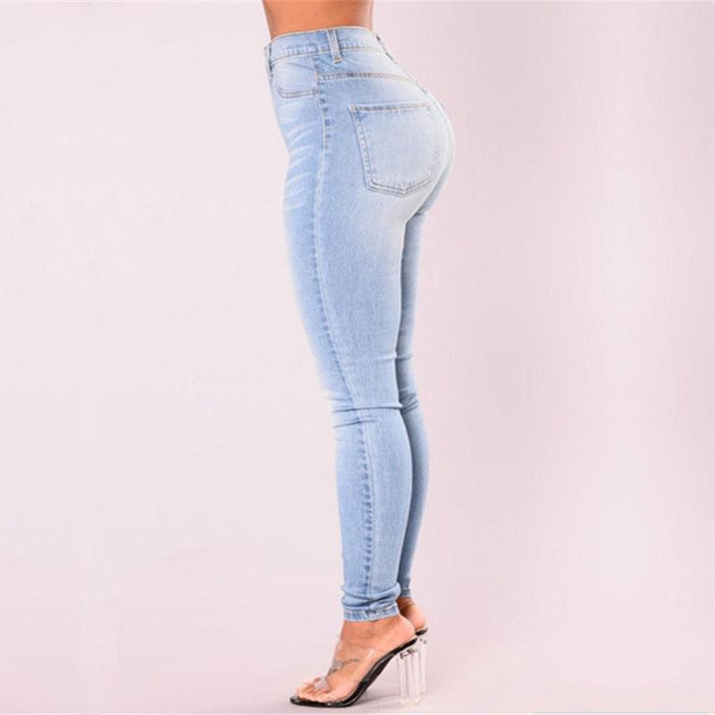 Cross-Border Supply New AliExpress Amazon Wish Explosion Light Color Stretch Jeans Women