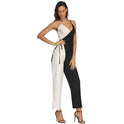 Women's Black And White Color Matching European And American Sexy Sling Jumpsuit Trousers