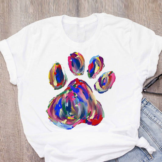 DOG MOM ECG Footprint Love Lady T-shirt Short Sleeve Top One Drop Delivery