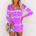 Tie-dye Printed Button Long-sleeved T-shirt Women