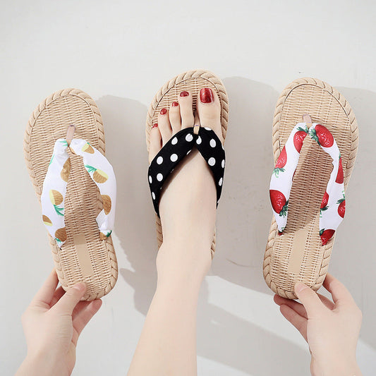 Flip-Flops Flip Flops Female Slippers With Imitation Hemp Rope, Rubber And Plastic Bottom, Travel Sesame Sole