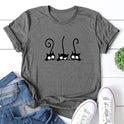 Three Naughty Black Cat Print Short-Sleeved T-Shirts