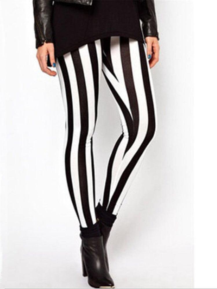 Black And White Vertical Stripes For Spring Leggings