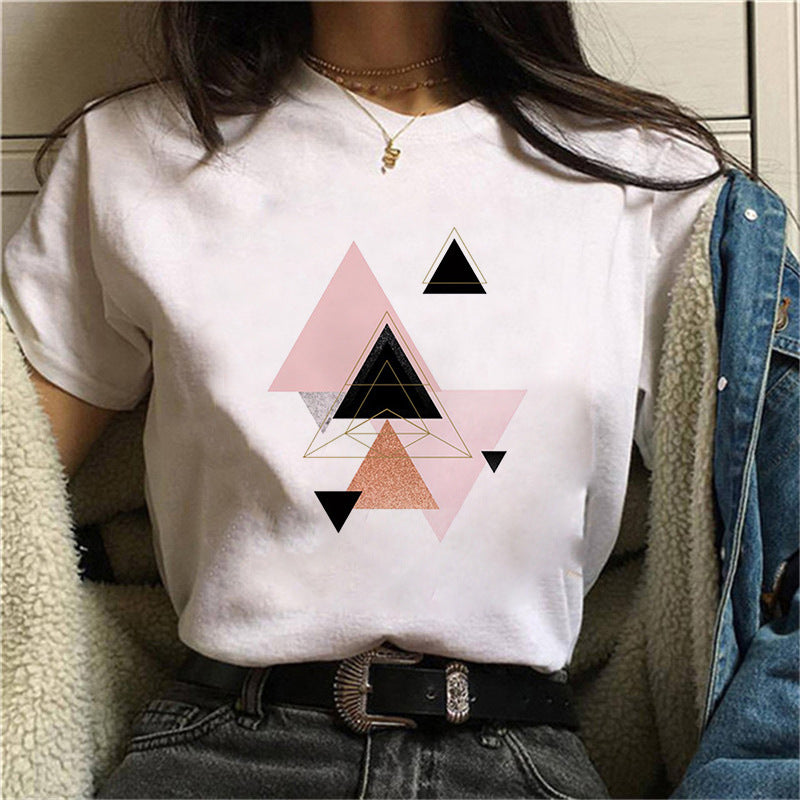 Fashion Simple Geometric Pattern Printed T-Shirt