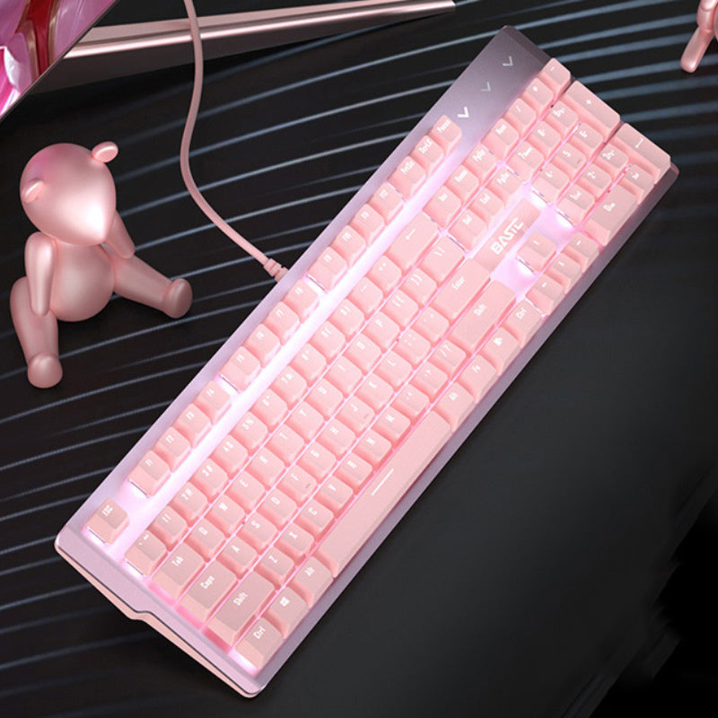 Pink Real Mechanical Keyboard And Mouse Set For Girls E-Sports Games Dedicated Wired Green Axis Red Axis