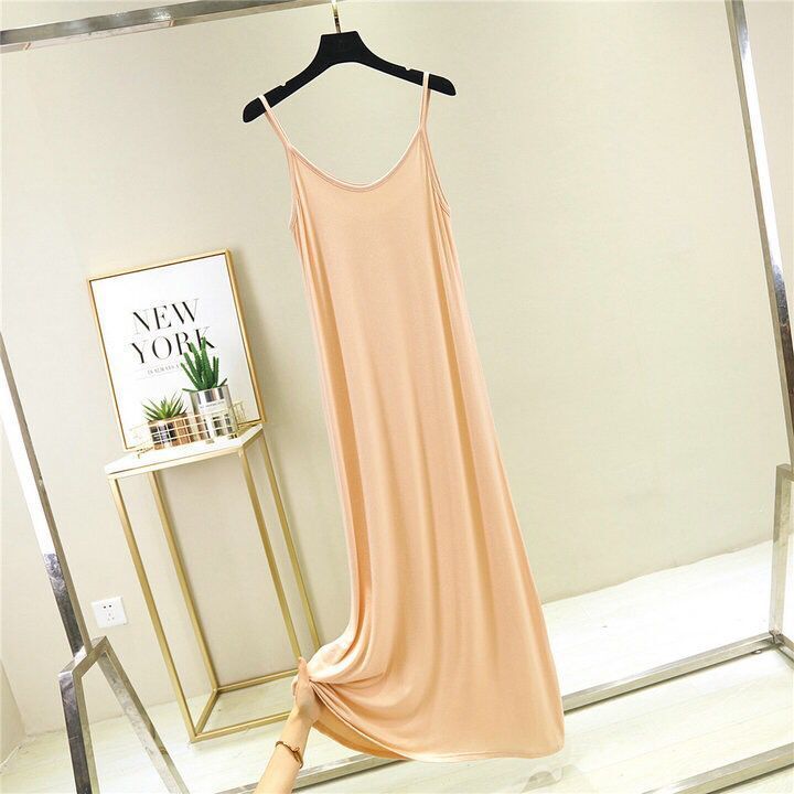 Sling Skirt Is Thin, Bottoming Skirt, Women'S Round Neck Long Skirt, Sleeveless Dress, Large Size Mid-Length, Inner Petticoat