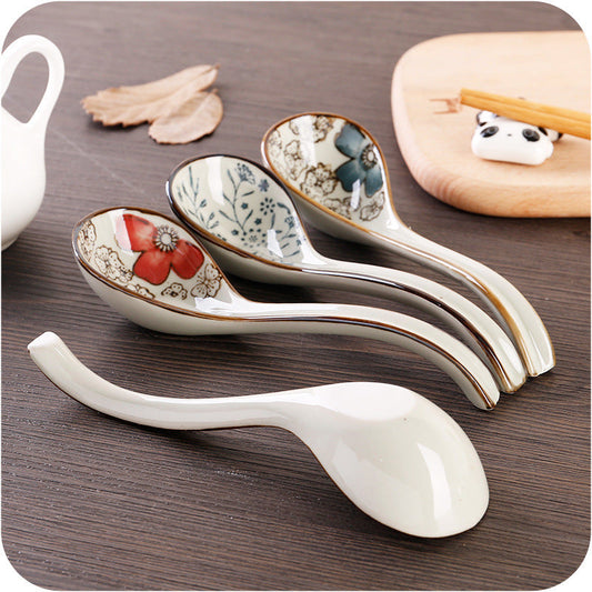 Japanese Hefeng Underglaze Color Hook Spoon Ceramic Long Handle Spoon Congee Soup Spoon Spoon Spoon Spoon Spoon Stirring Spoon Spoon Spoon