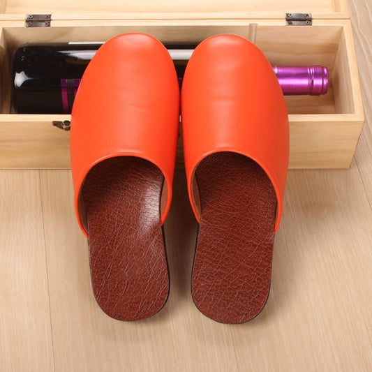 Custom  Haining Leather Slippers Men''S And Women''S Baotou Home Floor In Spring And Winter