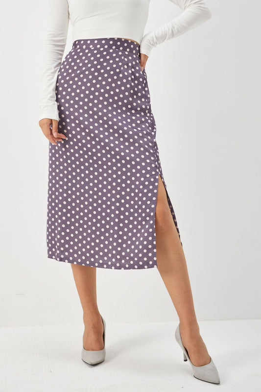 Slim-Fit Slit Satin Bread Hip Skirt High-Waist Mid-Length Zipper Polka-Dot Skirt