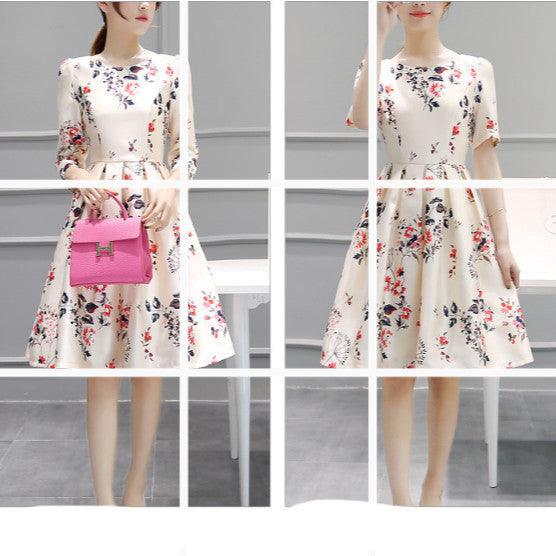 Summer New Three-Quarter Sleeves Puffy Skirt Mid-Length Temperament Bottoming Slim Dress