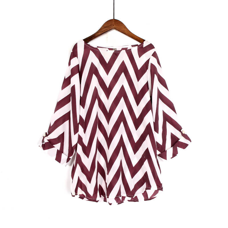 Fashion Contrast Stripes Casual Loose Large Size Small Shirt Summer New Korean Five-Point Sleeve Thin Chiffon Shirt