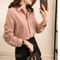 Retro Hong Kong Style Shirt Wear Loose And Thin, All-Match Long-Sleeved Ice Silk Chiffon Shirt