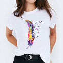 Foreign Trade Color Feather Ink Painting Women'S Printed Short Sleeve T-Shirt