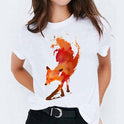 Foreign Trade Color Feather Ink Painting Women'S Printed Short Sleeve T-Shirt