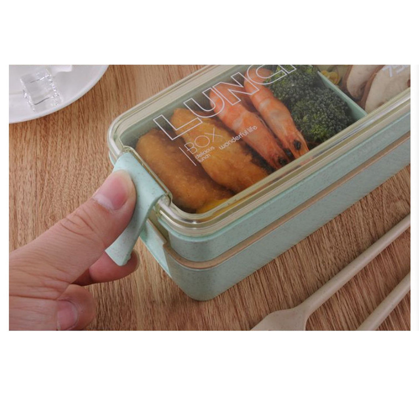 Square Double Three-layer Wheat Straw Fiber Plastic Lunch Box