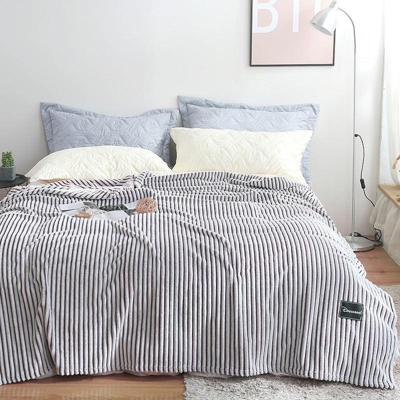 New Summer Multifunctional Striped Snowfleece Air Conditioning Blanket Flannel Blanket Single Double Quilt Sofa Cover Blanket