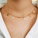 Temperament Clavicle Necklace, Star And Moon Pendant Necklace, Gold