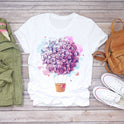 Plant Flower Pattern Printed T-Shirt Modal Wildflower Short Sleeve