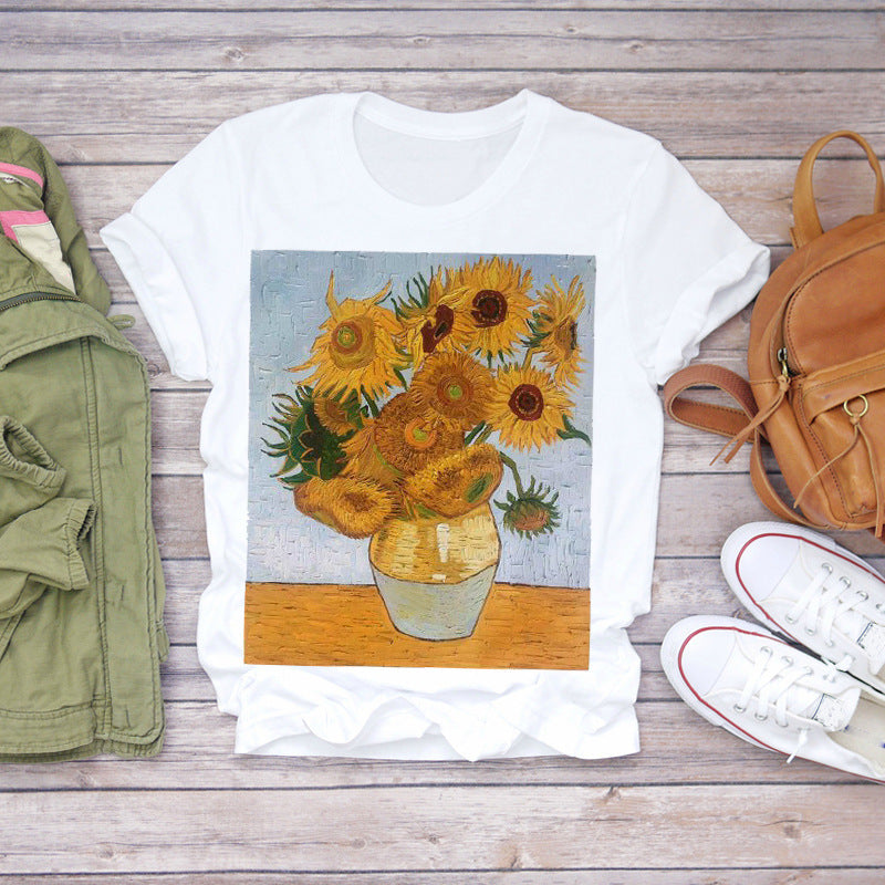 Plant Flower Pattern Printed T-Shirt Modal Wildflower Short Sleeve