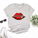 Lips Zipper Short Sleeved T Shirt Men's And Women's Short Sleeved Tops