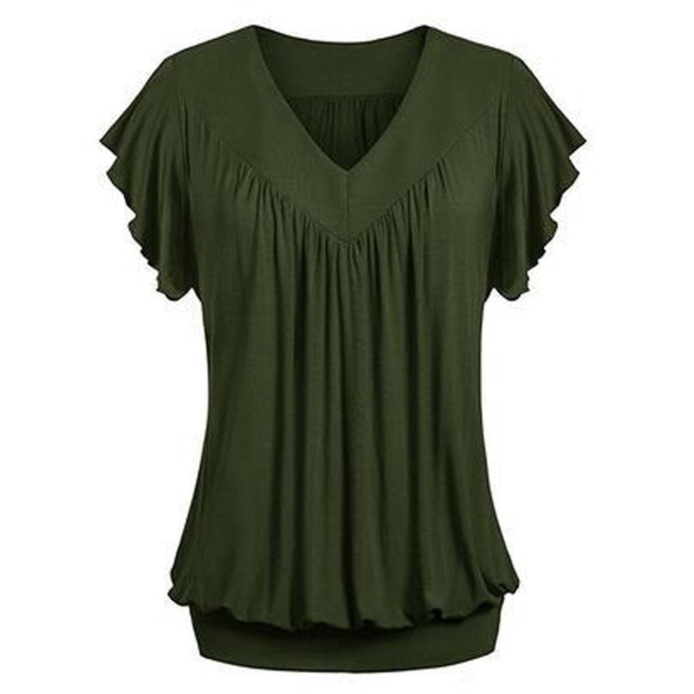 Women's Short Sleeve V-Neck Ruched T-Shirt