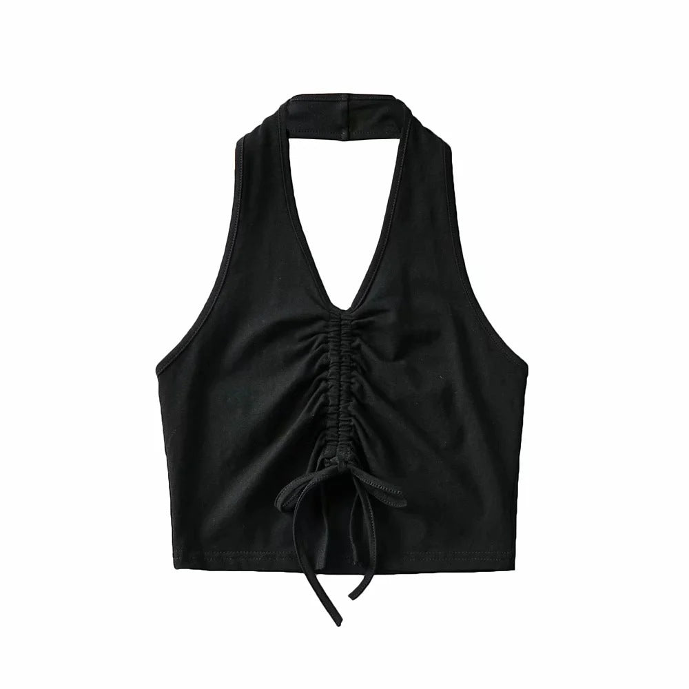 Sexy Drawstring Halterneck Vest