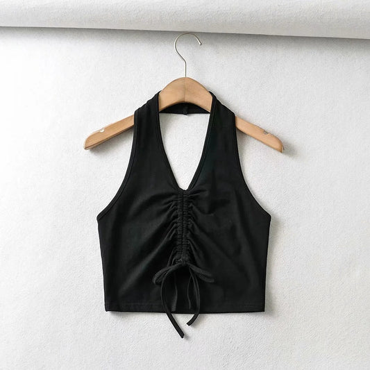 Sexy Drawstring Halterneck Vest