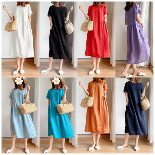 Simple Literary Fan Loose Slim Dress