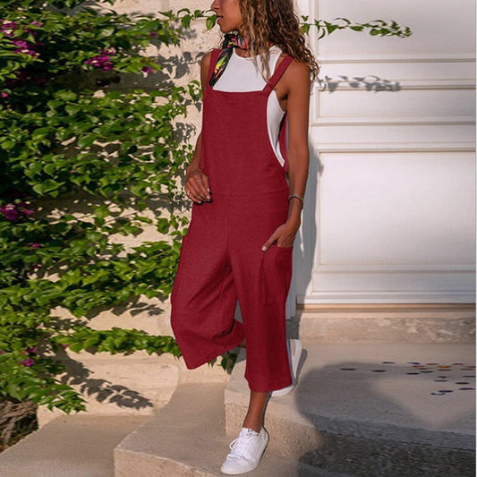 Cotton And Linen Bib Women's Casual Loose Trousers