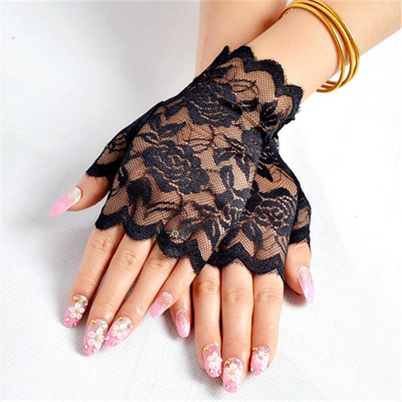 Summer Ladies Sailor Dance Thin Lace Half-finger Sunscreen Gloves Black Short Outdoor Driving UV Protection Gloves