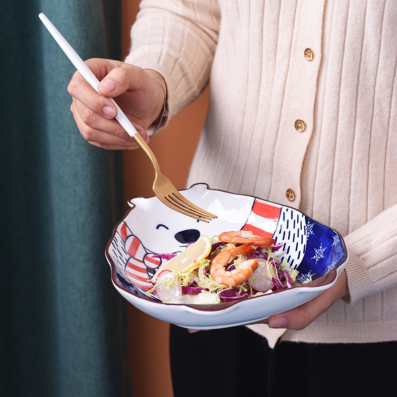 Animal Bakeware Hand-painted Underglaze Cartoon Tableware Plate Polar Bear Deep Plate