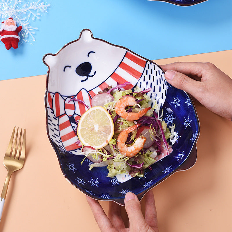 Animal Bakeware Hand-painted Underglaze Cartoon Tableware Plate Polar Bear Deep Plate
