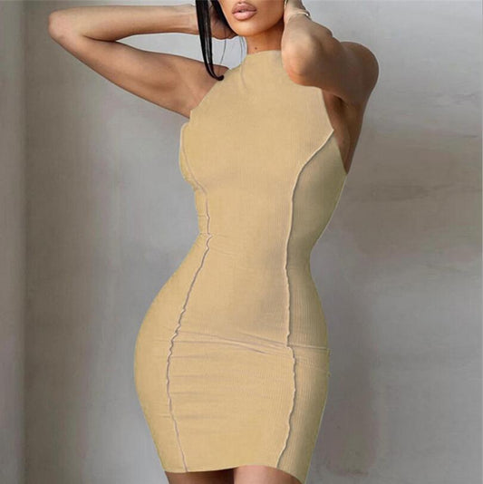 Summer New Style Women's Round Neck Sleeveless Solid Color Fashion Slim Fit Hip Dress Women