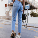 Ripped Washed Straight Leg Pants High Waist Denim Trousers