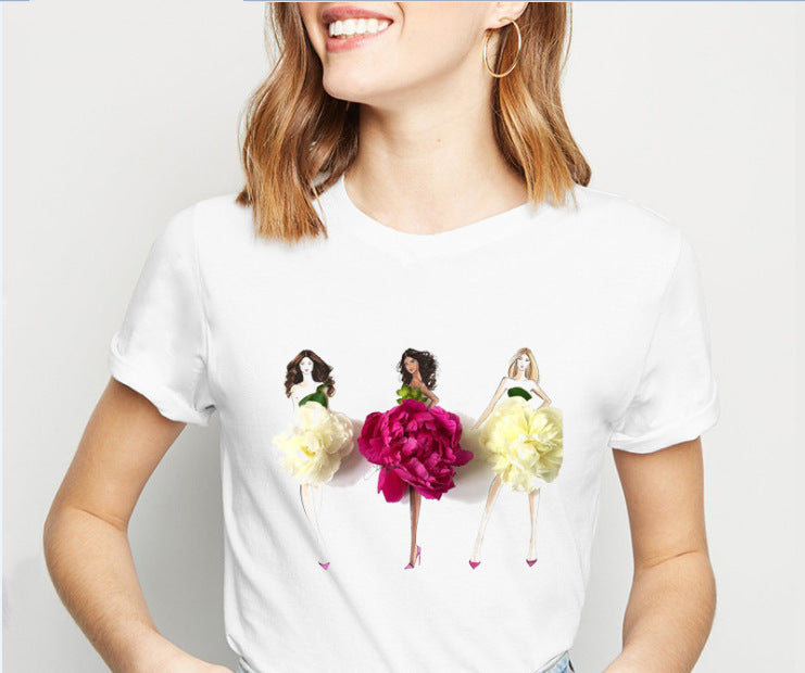 Fashion 3D Flower Skirt Girl Print T-Shirt