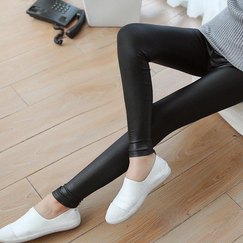 Thin Velvet Free Faux Leather Pants Women's Trousers Leggings