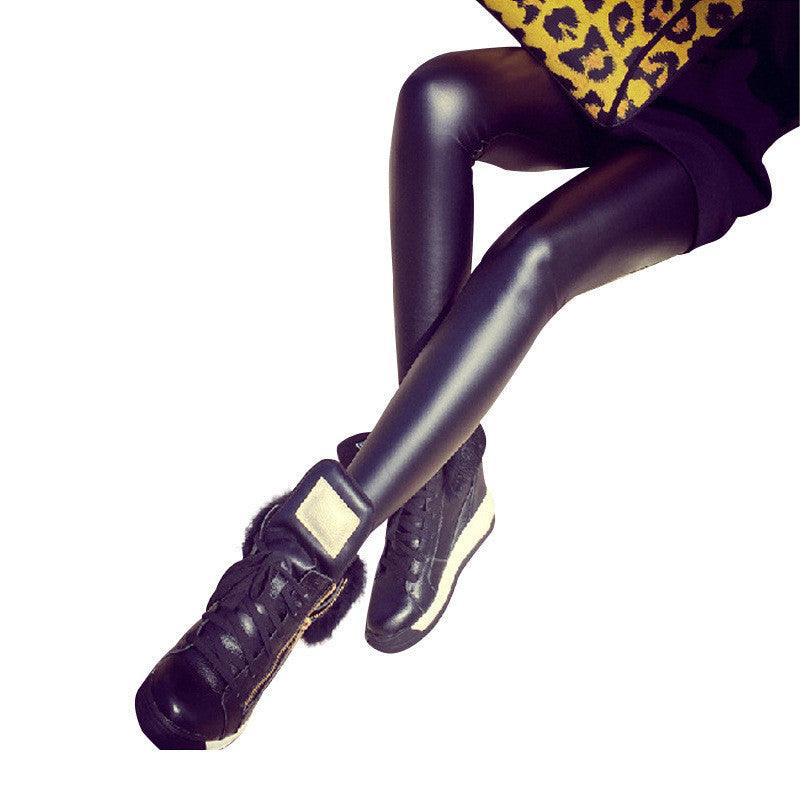 Thin Velvet Free Faux Leather Pants Women's Trousers Leggings