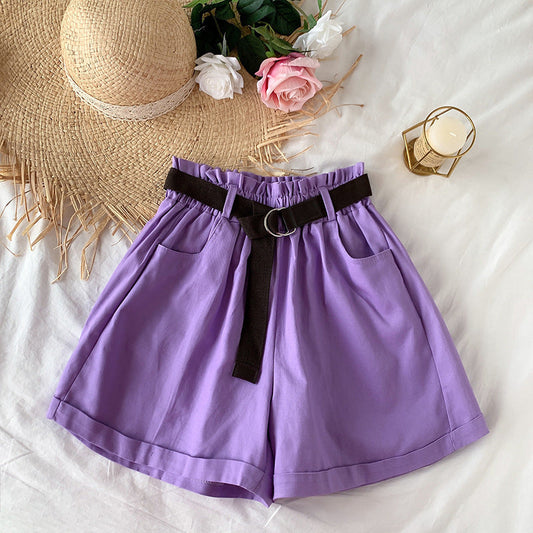 College Style High Waist Was Thin And Versatile Wide-Leg Shorts