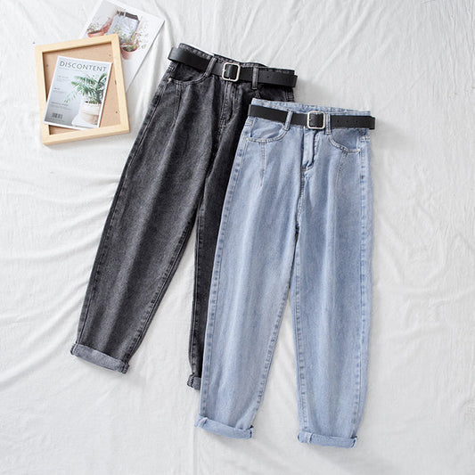 Cute Children'S Fun Graffiti Wash Light Blue High Waist Loose Thin Simple Casual Versatile Straight Jeans