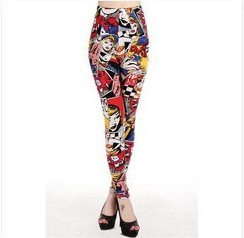 Human Head Print Graffiti Leggings Stretch Milk Silk