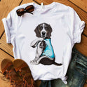 Puppy I Love Mom Print Fashion European And American Women's Round Neck Short Sleeve