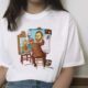 Van Gogh Oil Painting Mona Lisa Spoof Printed T-shirt Women Short Sleeve