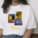 Van Gogh Oil Painting Mona Lisa Spoof Printed T-shirt Women Short Sleeve