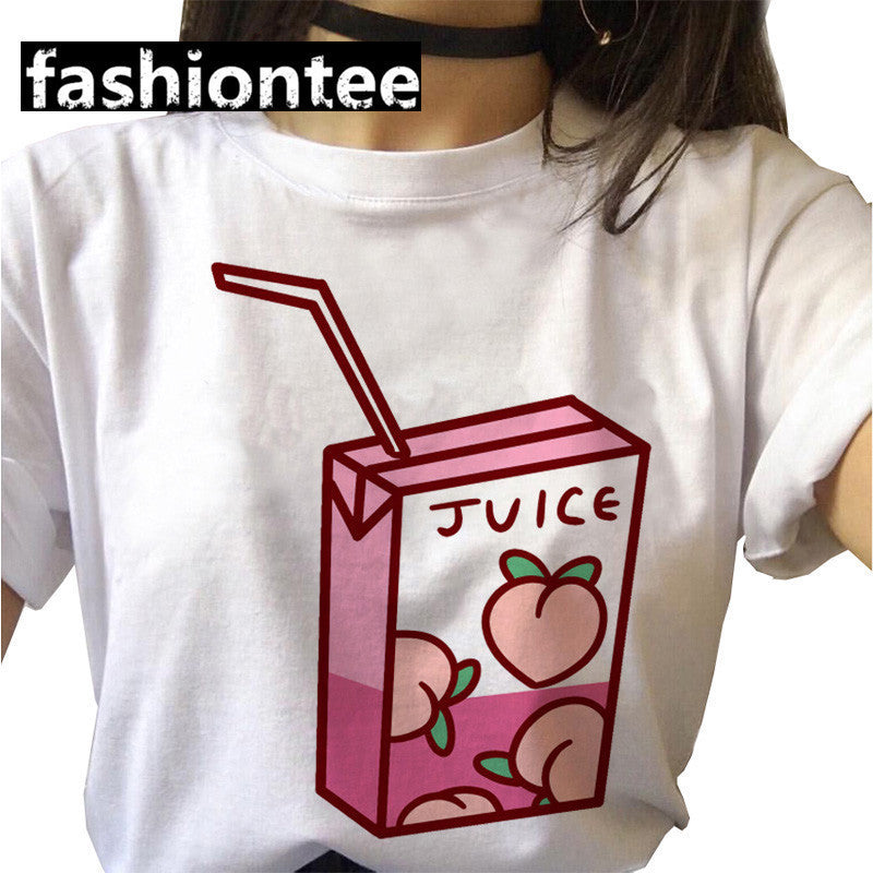 Fart Peach Letter Printed Short-sleeved T-shirt Top