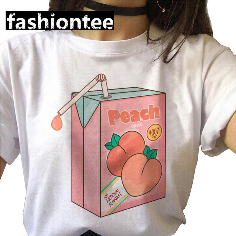 Fart Peach Letter Printed Short-sleeved T-shirt Top