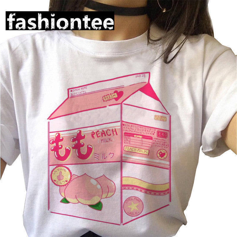 Fart Peach Letter Printed Short-sleeved T-shirt Top