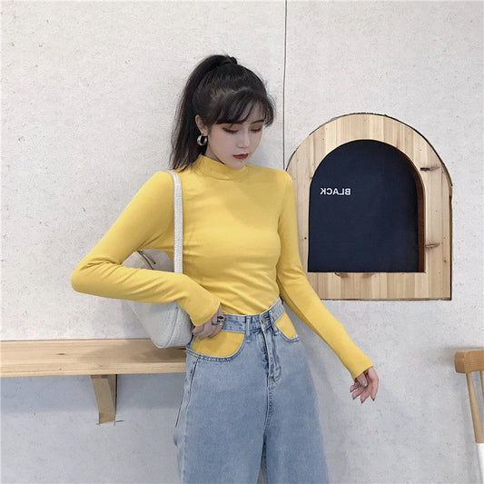 Solid Color Slim Half High Collar Top