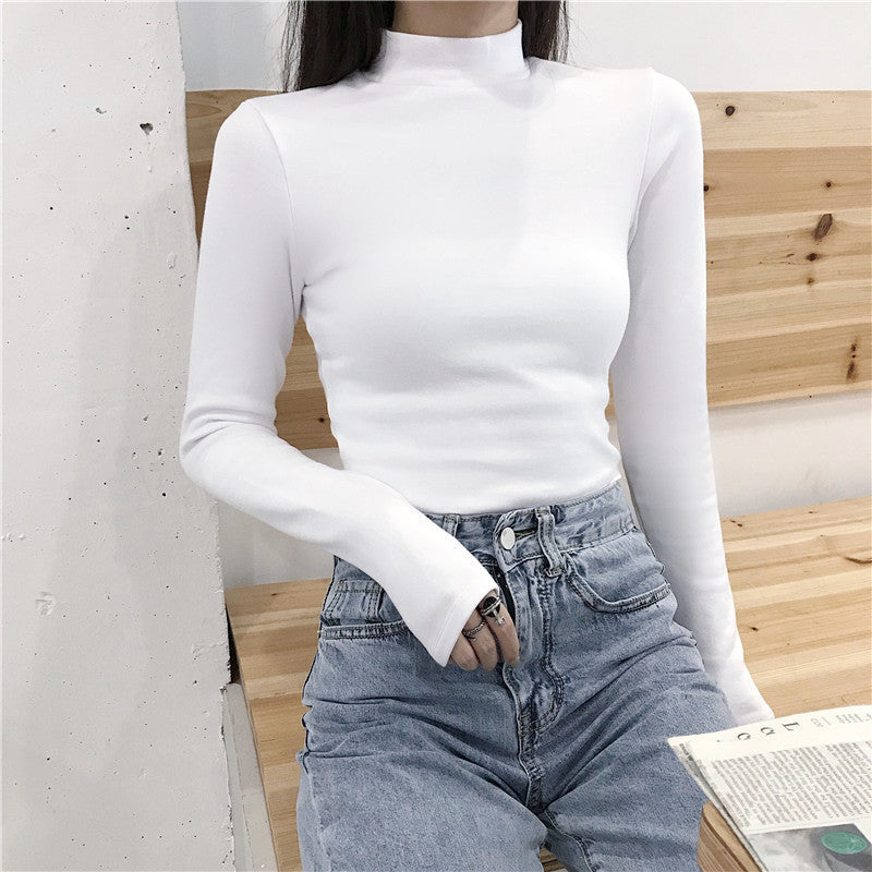 Solid Color Slim Half High Collar Top